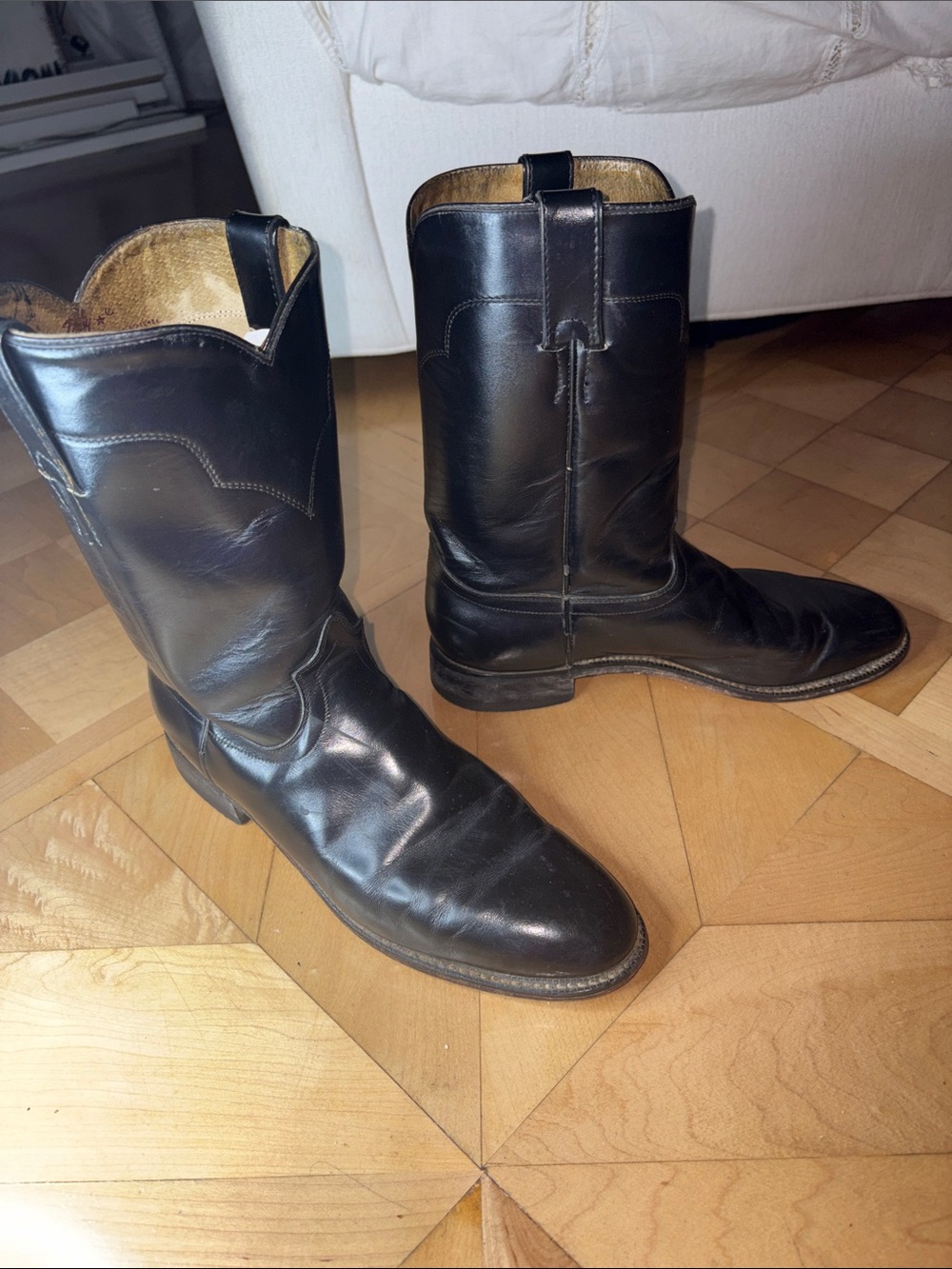 Tony Lama Black Leather Western Pull-On Boots